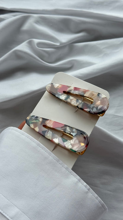 Mermer Desenli İkili Pens Toka Seti (Karma Gönderilir)