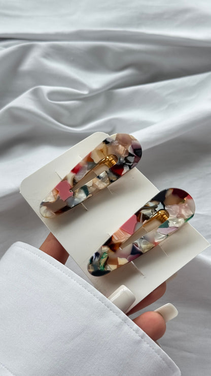 Mermer Desenli İkili Pens Toka Seti (Karma Gönderilir)