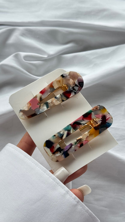 Mermer Desenli İkili Pens Toka Seti (Karma Gönderilir)