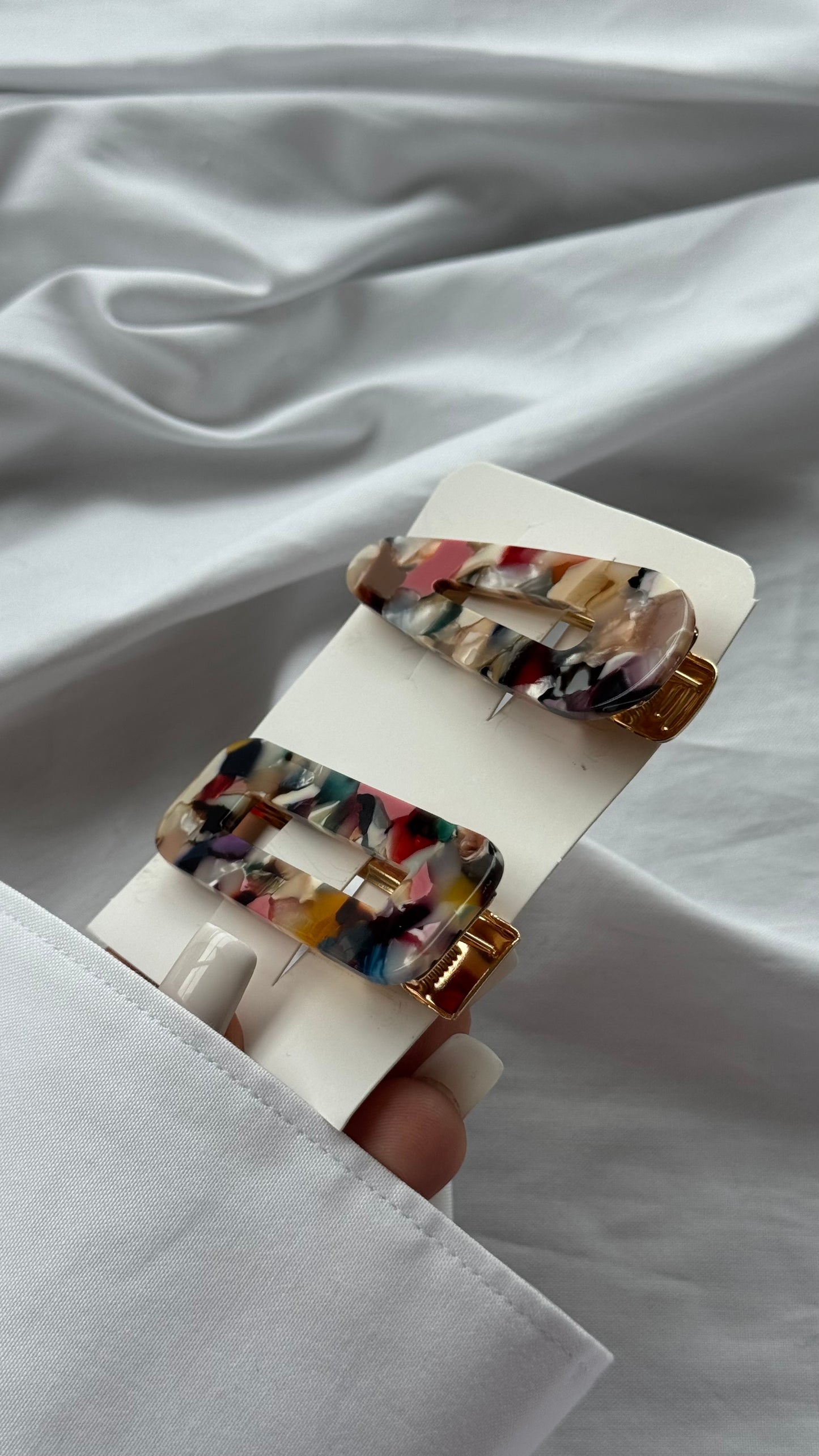 Mermer Desenli İkili Pens Toka Seti (Karma Gönderilir)