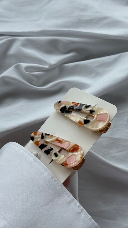 Mermer Desenli İkili Pens Toka Seti (Karma Gönderilir)