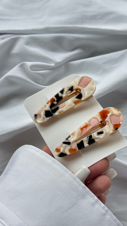 Mermer Desenli İkili Pens Toka Seti (Karma Gönderilir)