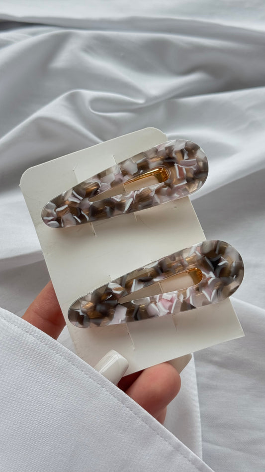 Mermer Desenli İkili Pens Toka Seti (Karma Gönderilir)