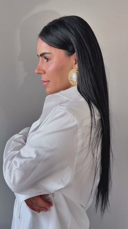 Vintage Barok İnci Detaylı Altın Kaplama Küpe - Büyük Boy Şık Küpe