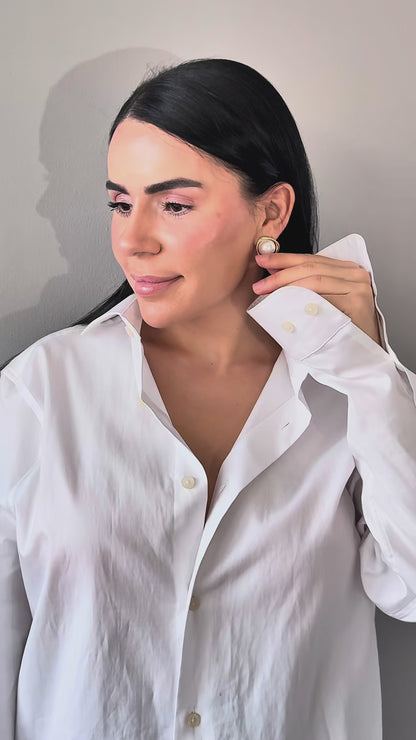 Vintage Barok İnci Detaylı Altın Kaplama Küpe - Büyük Boy